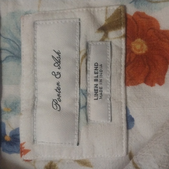 Porter & Ash 100% Linen Short Sleeve Leisure Shirt Men’s S Cream/Blue Designer - Picture 7 of 10